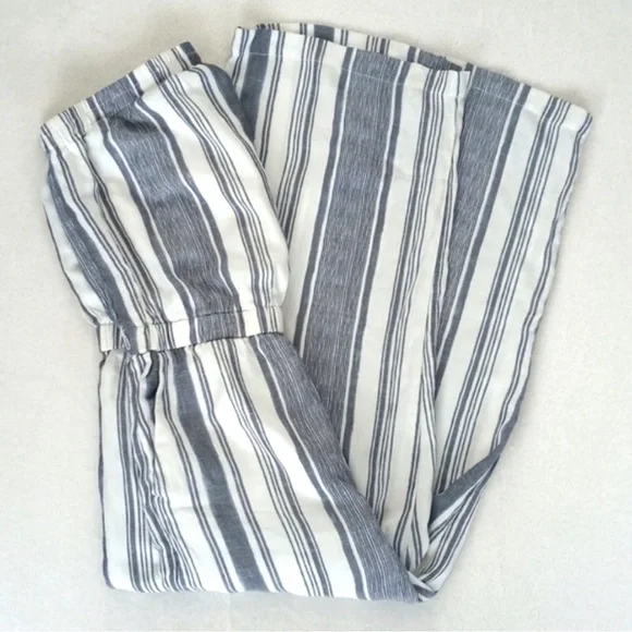 Naked Zebra Denim Blue & White Stripe Rayon Strapless Cropped Pantsuit Jumper S - Picture 9 of 11